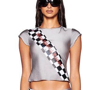 I.AM.GIA larnie Silver Racer Graphic Crop Top XL new with tags